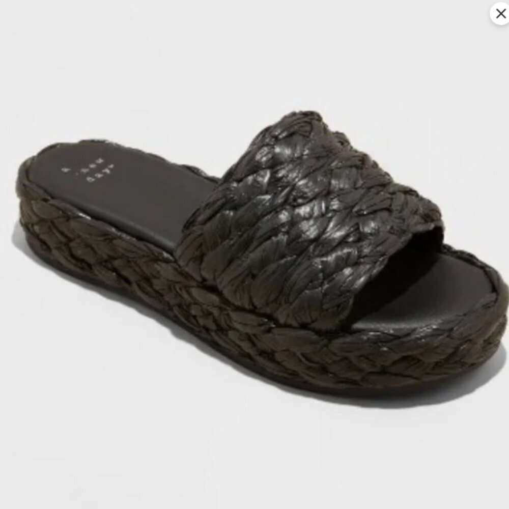 A New Day Women's Flatform Slide Slip-On Double Strap Black Sandals